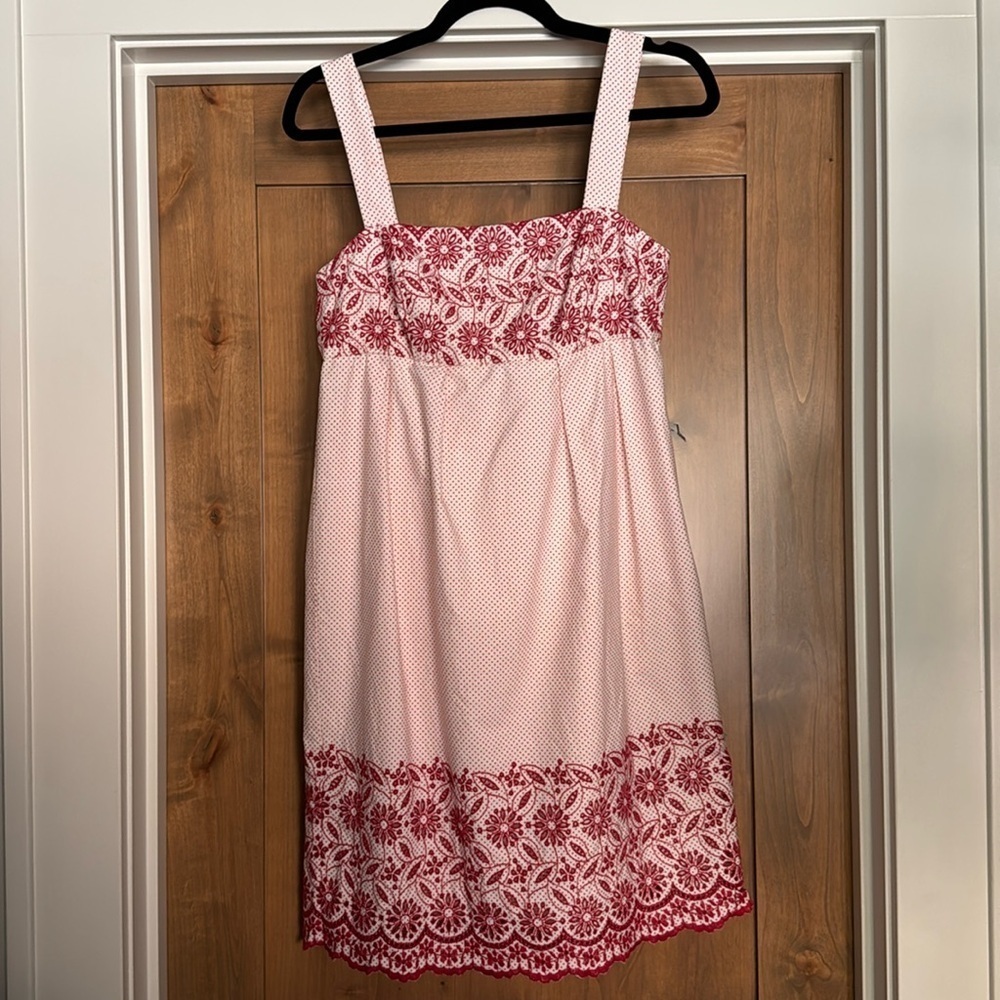 OC by OC Women's 6 Red White Embroidered Square Neck Mini Dress polka dots Event
